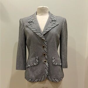 Carlisle Women’s Black White Silk Tweed Double Breasted Blazer w Ribbon Detail/8